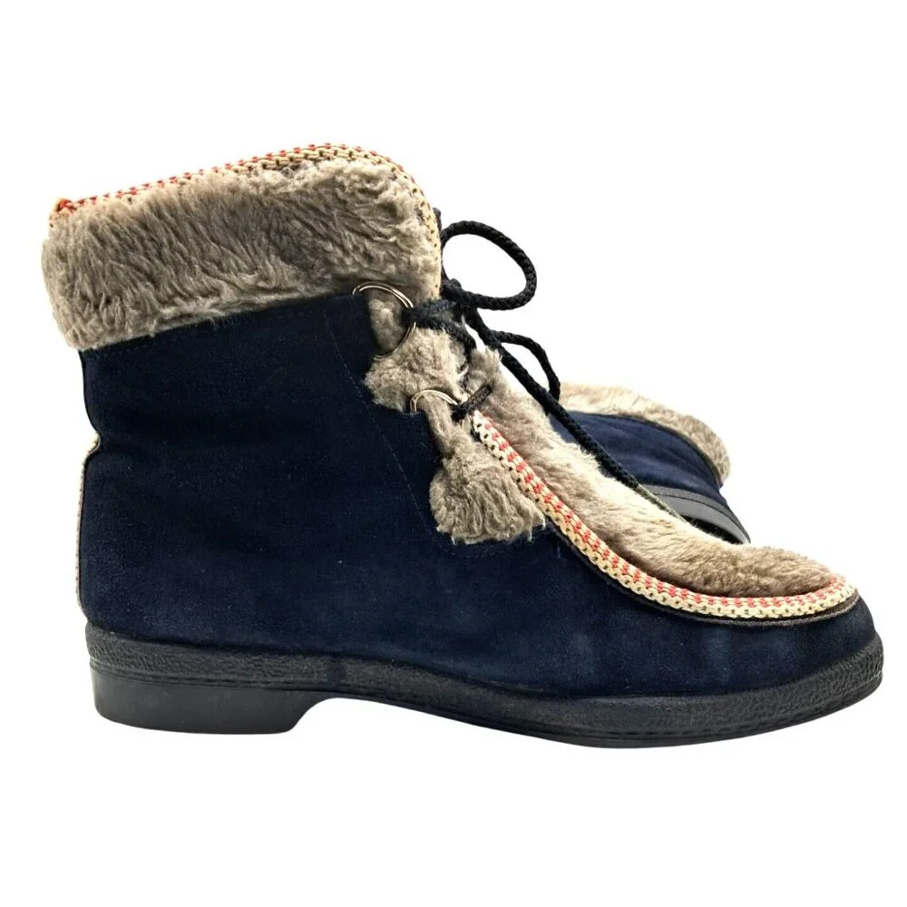 VIntage Yodelers Boots Womens Size 9 Apres Snow Winter Blue Suede Fleece Faux Fu - Picture 11 of 16